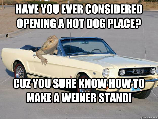 have you ever considered opening a hot dog place? cuz you sure know how to make a weiner stand!  Pickup Dragon