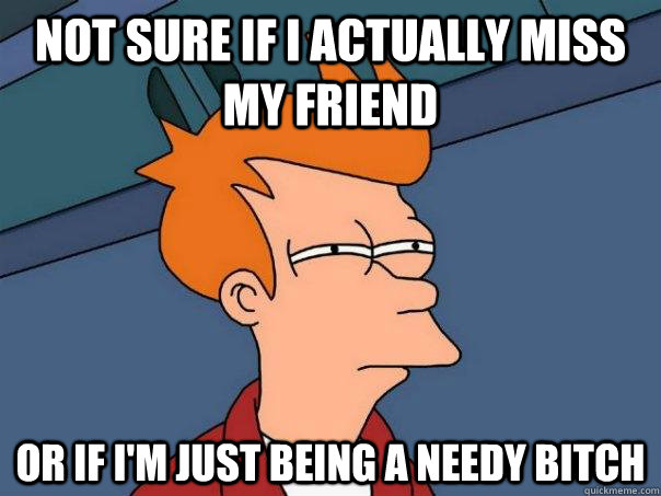 NOT SURE IF I ACTUALLY MISS MY FRIEND OR IF I'M JUST BEING A NEEDY BITCH  Futurama Fry