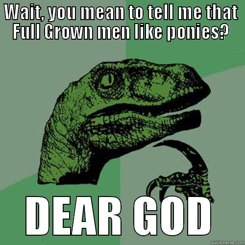 WAIT, YOU MEAN TO TELL ME THAT FULL GROWN MEN LIKE PONIES? DEAR GOD Philosoraptor