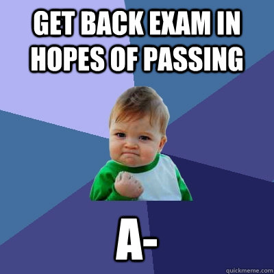 Get back exam in hopes of passing A-  Success Kid