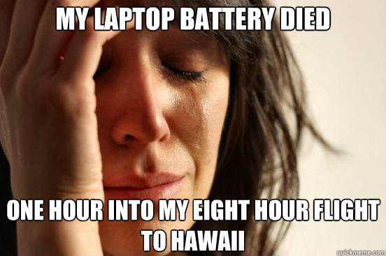 My laptop battery died one hour into my eight hour flight to Hawaii  First World Problems