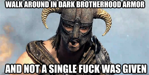 WALK AROUND IN DARK BROTHERHOOD ARMOR AND NOT A SINGLE FUCK WAS GIVEN  skyrim