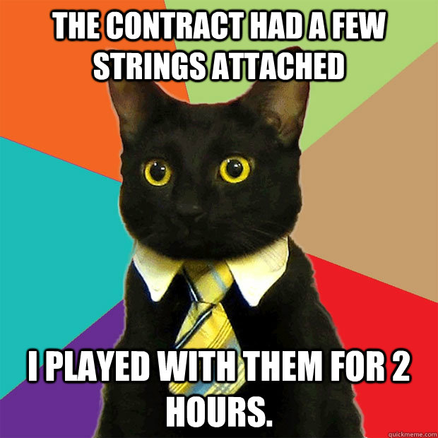 The contract had a few strings attached I played with them for 2 hours.  Business Cat