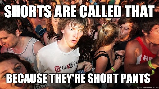 Shorts are called that Because they're short pants - Shorts are called that Because they're short pants  Sudden Clarity Clarence