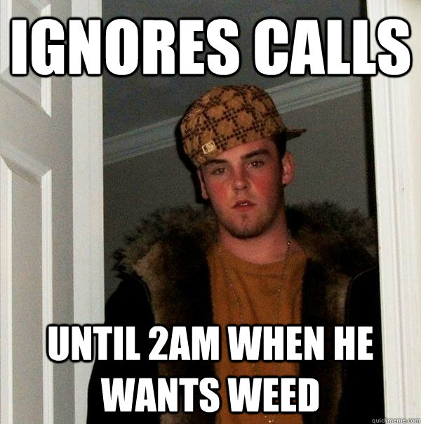 ignores calls  until 2am when he wants weed  Scumbag Steve