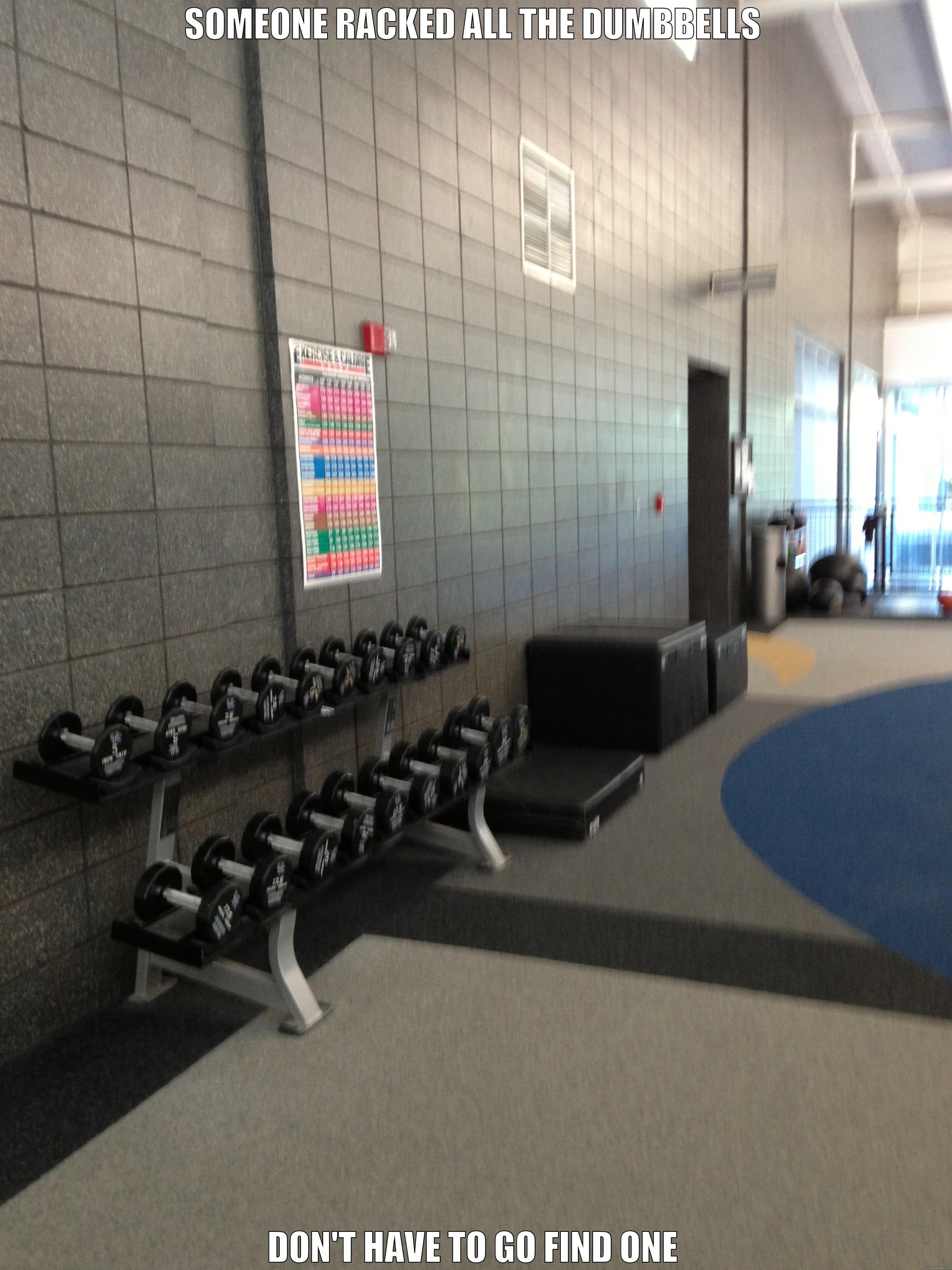 SOMEONE RACKED ALL THE DUMBBELLS DON'T HAVE TO GO FIND ONE Misc
