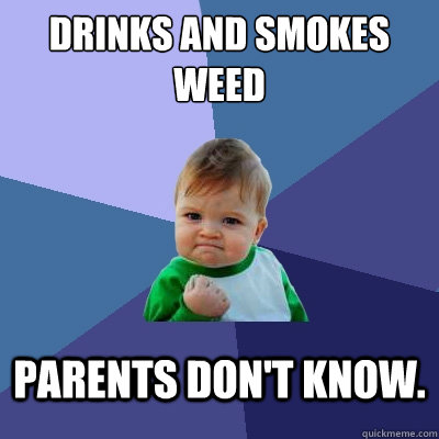 Drinks and smokes weed parents don't know.  Success Kid