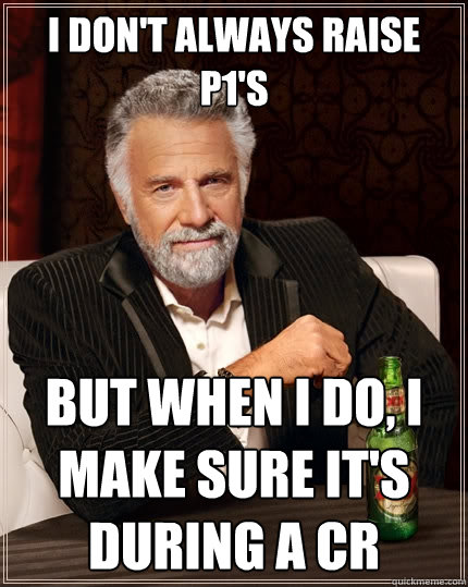 I don't always raise P1's But when I do, I make sure it's during a CR - I don't always raise P1's But when I do, I make sure it's during a CR  The Most Interesting Man In The World