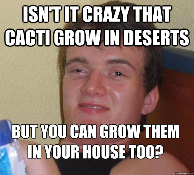 Isn't it crazy that cacti grow in deserts  but you can grow them in your house too?
  10 Guy