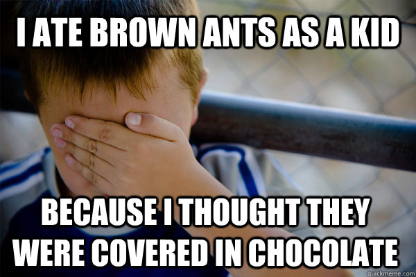 I ate brown ants as a kid because i thought they were covered in chocolate  Confession kid