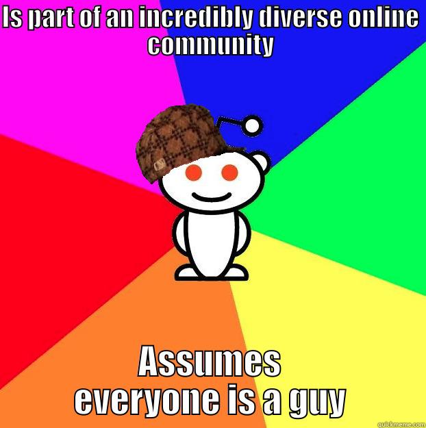 IS PART OF AN INCREDIBLY DIVERSE ONLINE COMMUNITY ASSUMES EVERYONE IS A GUY Scumbag Redditor