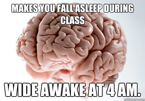 Makes you fall asleep during class Wide awake at 4 am.  Scumbag Brain