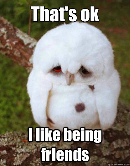 That's ok I like being friends  Depressed Baby Owl