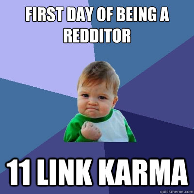 first day of being a redditor 11 link karma  Success Kid