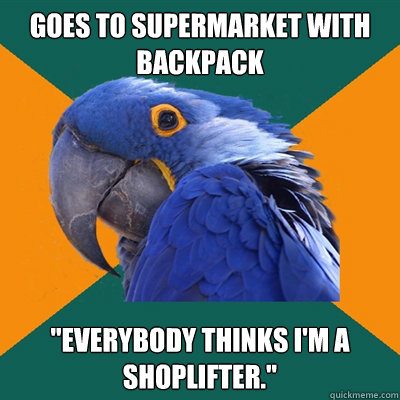 Goes to supermarket with backpack 