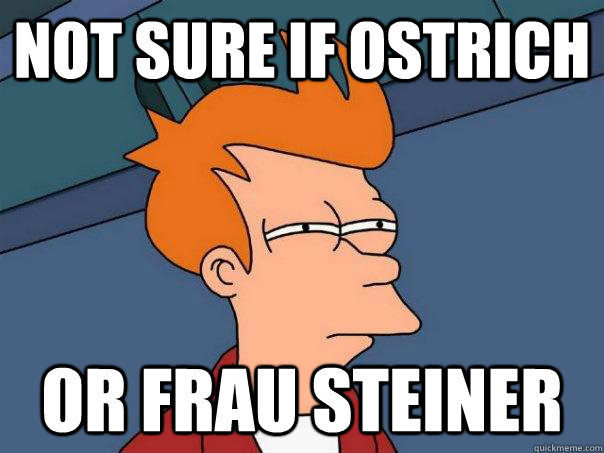 Not sure if ostrich Or frau steiner  Futurama Fry