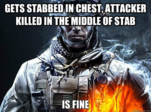 GETS STABBED IN CHEST, ATTACKER KILLED IN THE MIDDLE OF STAB IS FINE   Battlefield 3
