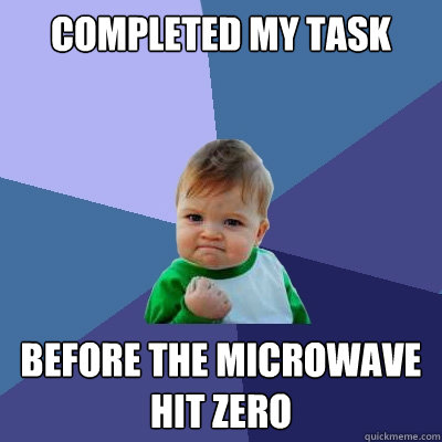 Completed my task Before the microwave hit zero  Success Kid