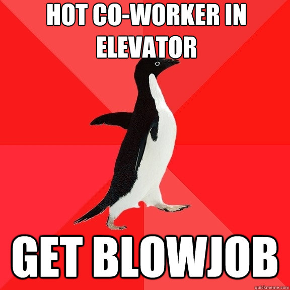 hot Co-worker in elevator get blowjob  Socially Awesome Penguin