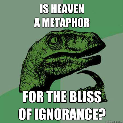 is heaven 
a metaphor for the bliss
of ignorance?  Philosoraptor