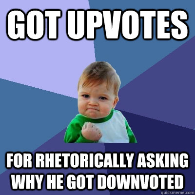 got upvotes for rhetorically asking why he got downvoted - got upvotes for rhetorically asking why he got downvoted  Success Kid