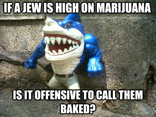 If a jew is high on marijuana is it offensive to call them baked?  Insensitive Street Shark