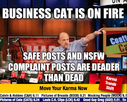 Business cat is on fire Safe posts and NSFW complaint posts are deader than dead - Business cat is on fire Safe posts and NSFW complaint posts are deader than dead  Mad Karma with Jim Cramer