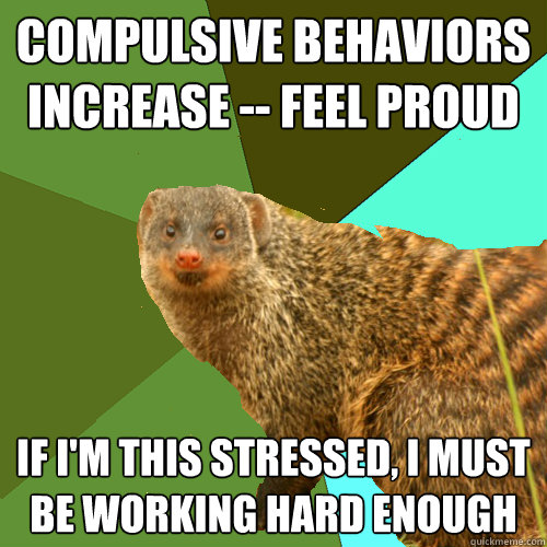 Compulsive behaviors increase -- feel proud If I'm this stressed, I must be working hard enough  Supercrip Mongoose