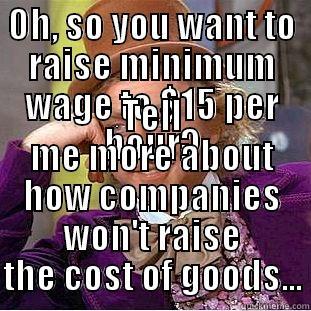 OH, SO YOU WANT TO RAISE MINIMUM WAGE TO $15 PER HOUR? TELL ME MORE ABOUT HOW COMPANIES WON'T RAISE THE COST OF GOODS... Condescending Wonka