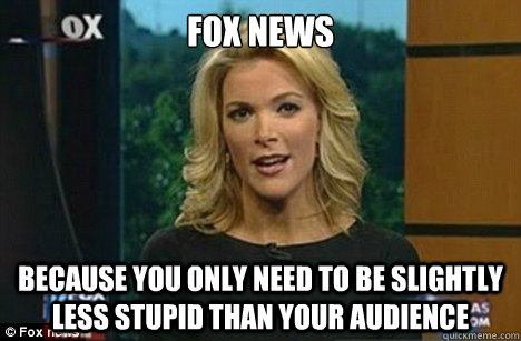 Fox News Because you only need to be slightly less stupid than your audience  Megyn Kelly