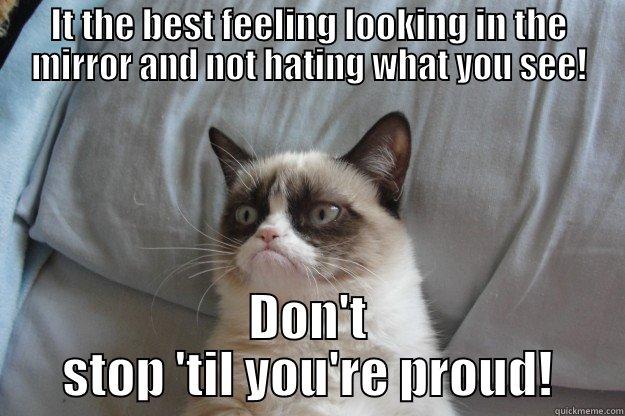 IT THE BEST FEELING LOOKING IN THE MIRROR AND NOT HATING WHAT YOU SEE! DON'T STOP 'TIL YOU'RE PROUD! Grumpy Cat