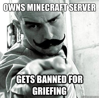 Owns minecraft server gets banned for griefing  