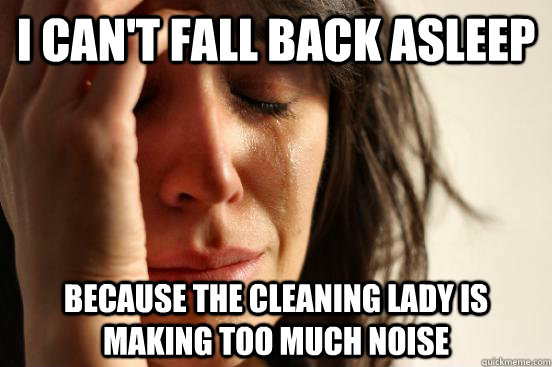 i can't fall back asleep because the cleaning lady is making too much noise  First World Problems