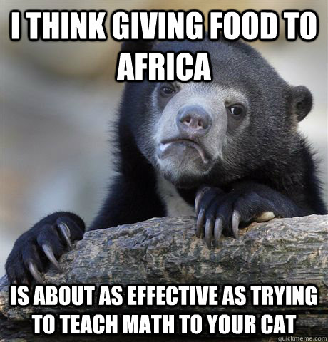 I think giving food to Africa is about as effective as trying to teach math to your cat - I think giving food to Africa is about as effective as trying to teach math to your cat  Confession Bear