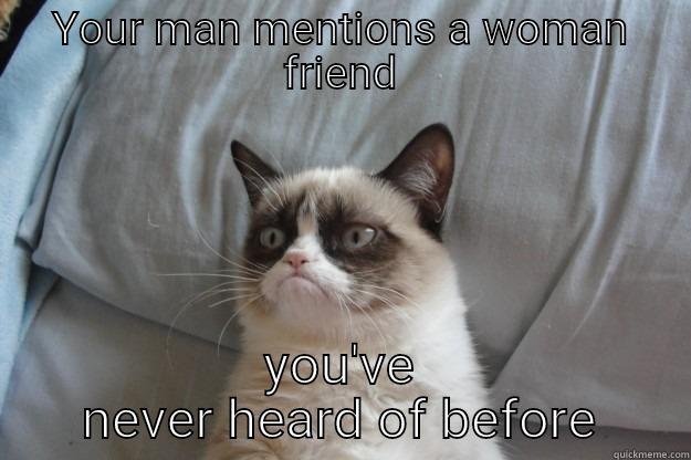 YOUR MAN MENTIONS A WOMAN FRIEND YOU'VE NEVER HEARD OF BEFORE Grumpy Cat