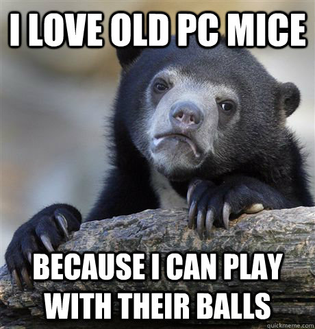 I love old PC mice Because I can play with their balls  Confession Bear