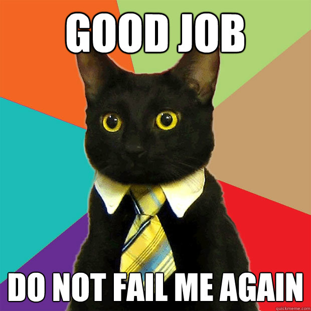 Good job Do not fail me again  Business Cat