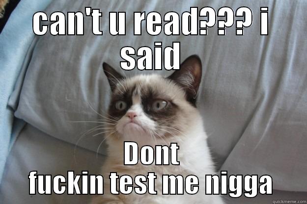 CAN'T U READ??? I SAID DONT FUCKIN TEST ME NIGGA Grumpy Cat