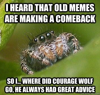 I heard that old memes are making a comeback so i... where did courage wolf go, he always had great advice  Misunderstood Spider