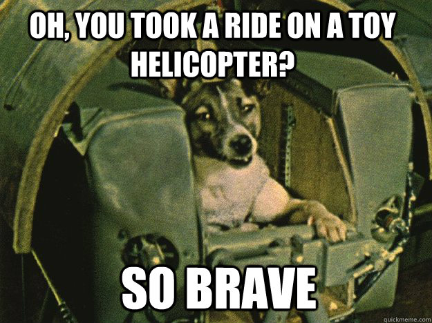 Oh, you took a ride on a toy helicopter? So brave  