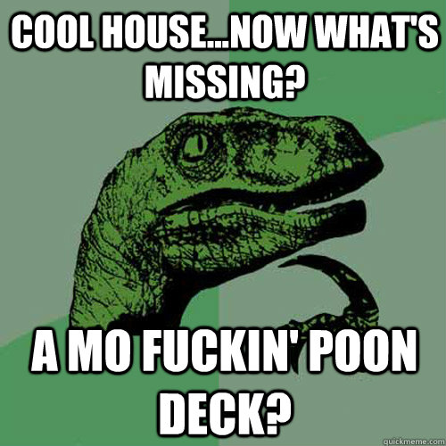 Cool House...now what's missing? A mo fuckin' poon deck?  Philosoraptor