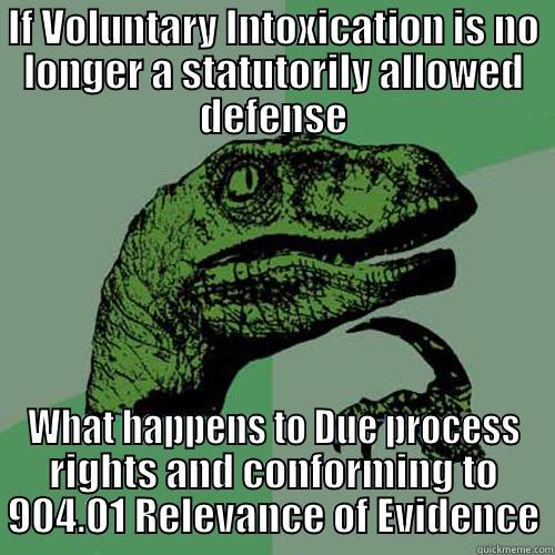 Relevant Evidence - IF VOLUNTARY INTOXICATION IS NO LONGER A STATUTORILY ALLOWED DEFENSE WHAT HAPPENS TO DUE PROCESS RIGHTS AND CONFORMING TO 904.01 RELEVANCE OF EVIDENCE Philosoraptor