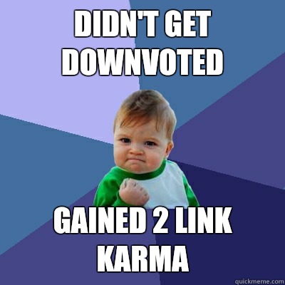 Didn't get downvoted Gained 2 link karma  Success Kid