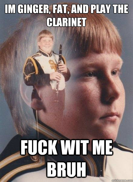 im ginger, fat, and play the clarinet Fuck wit me bruh  PTSD Clarinet Boy