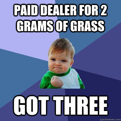 paid dealer for 2 grams of grass got three - paid dealer for 2 grams of grass got three  Success Kid