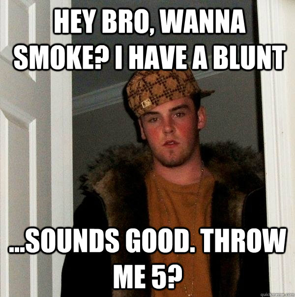 Hey Bro, wanna smoke? I have a blunt ...sounds good. throw me 5? - Hey Bro, wanna smoke? I have a blunt ...sounds good. throw me 5?  Scumbag Steve