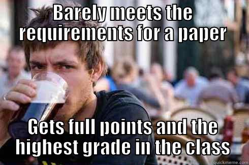 BARELY MEETS THE REQUIREMENTS FOR A PAPER GETS FULL POINTS AND THE HIGHEST GRADE IN THE CLASS Lazy College Senior