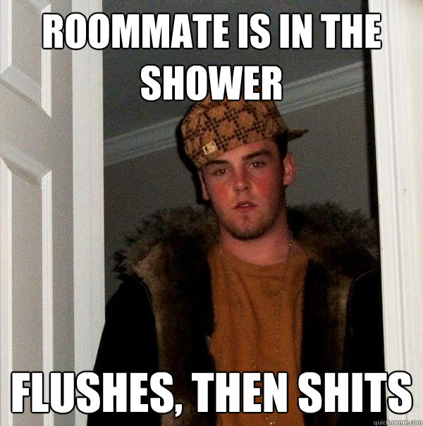 Roommate is in the shower flushes, then shits - Roommate is in the shower flushes, then shits  Scumbag Steve