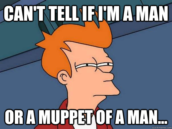 can't tell if i'm a man Or a Muppet of a man...  Futurama Fry