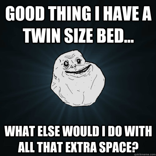 Good thing I have a twin size bed... What else would I do with all that extra space?  Forever Alone